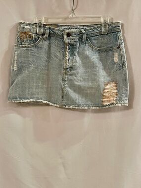 575 Denim Mini Skirt Distressed Button Fly Jeans Cotton Size 30